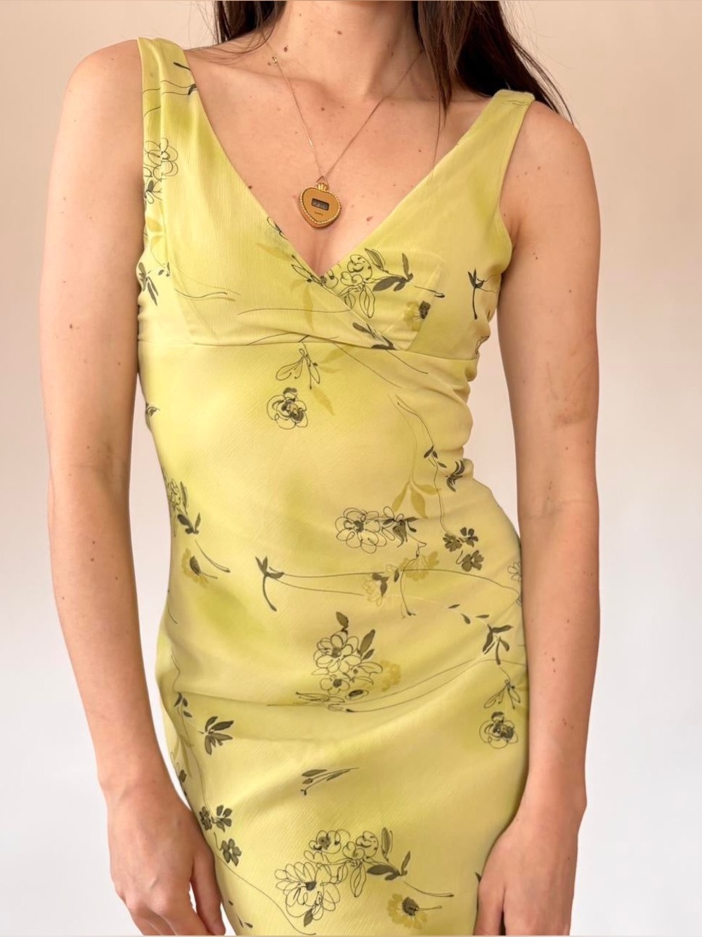 Vintage Y2K green floral midi dress medium small forever 21 2000s - Picture 2 of 10